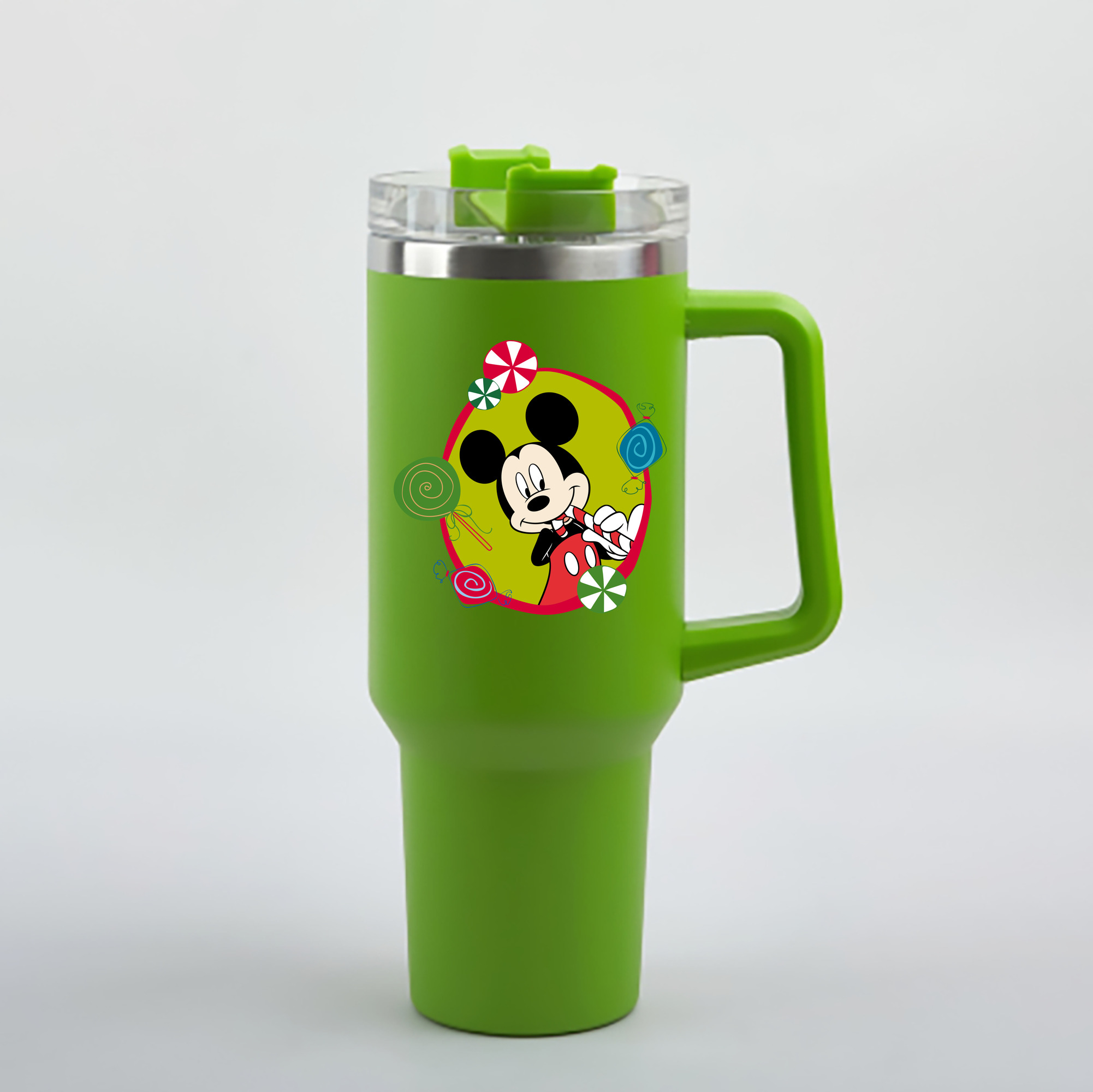 （画像用） ミッキーマウス Mickey Mouse 1200mL車用タンブラー - クリスタルステッカー（プラスチックストロー付き）